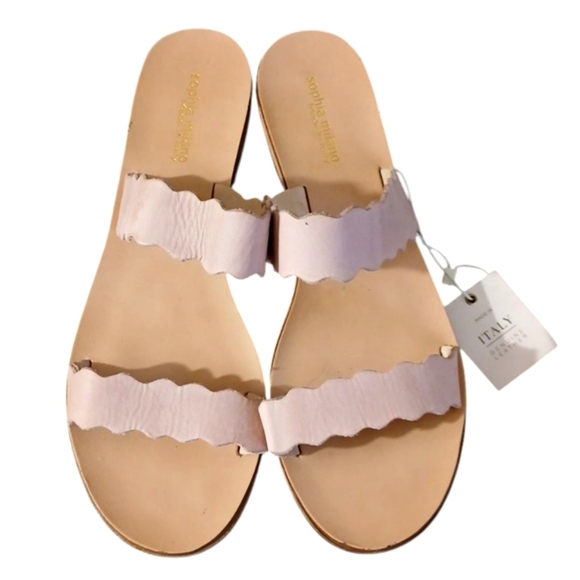 NEW Sophia Milano Scalloped Pink Leather Sandals Womens Wedge Sandals Size 9 - Picture 1 of 8